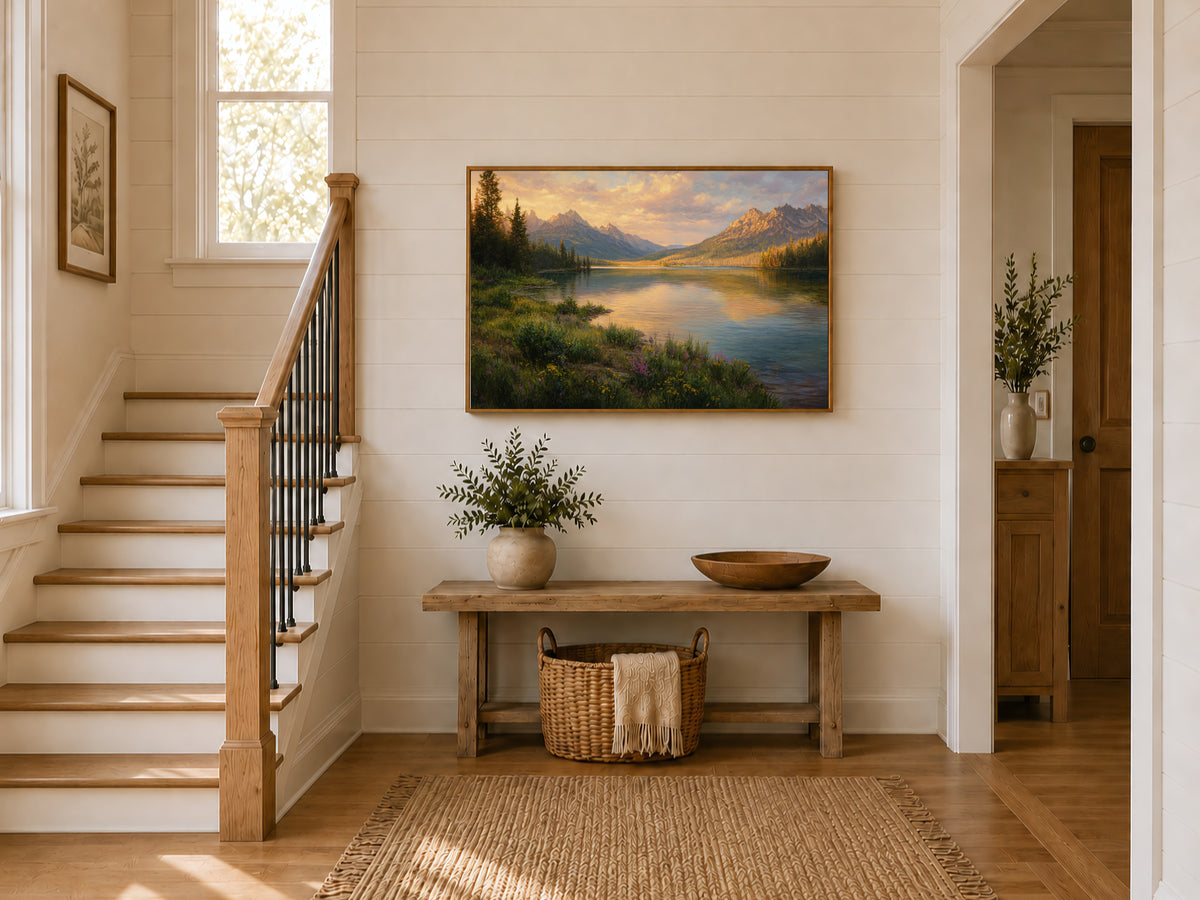 Stanley Lake Spring Sunset Wall Art | Idaho Sawtooth Mountain Landscape Painting